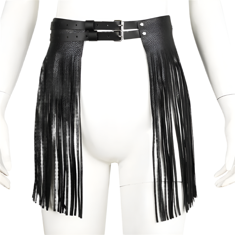Edgy Mini Leather Fringe Skirt