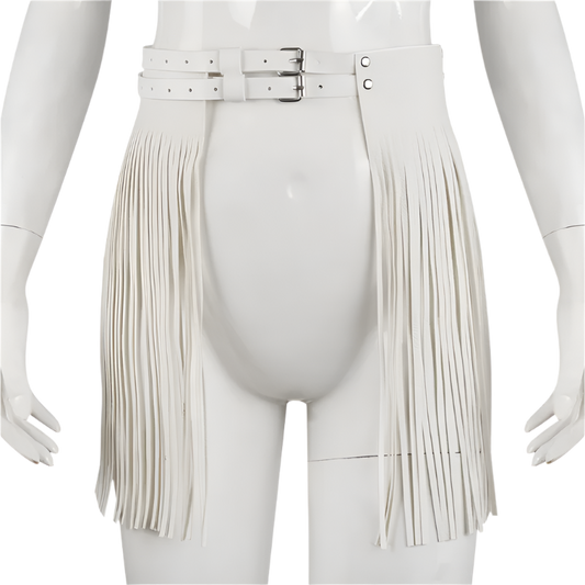 Edgy Mini Leather Fringe Skirt