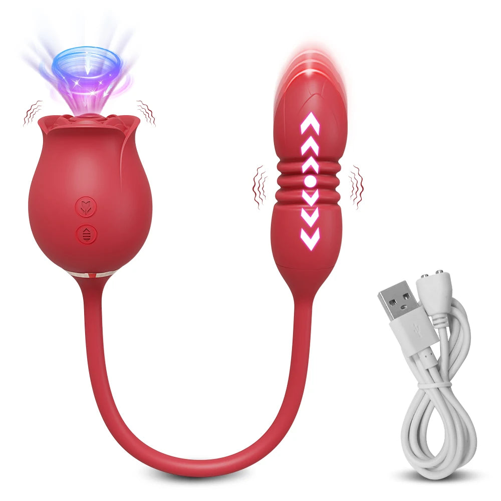 Thrusting Rose Dildo Vibrator