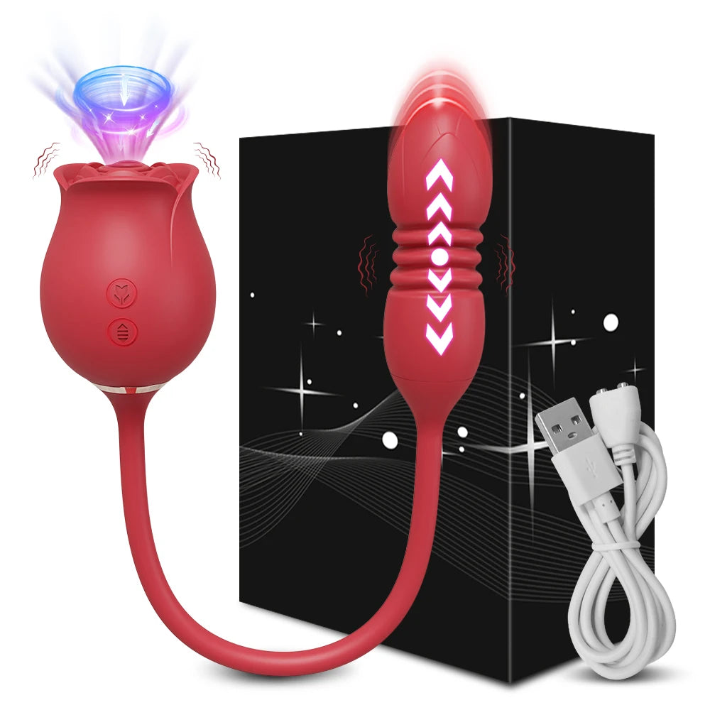 Thrusting Rose Dildo Vibrator
